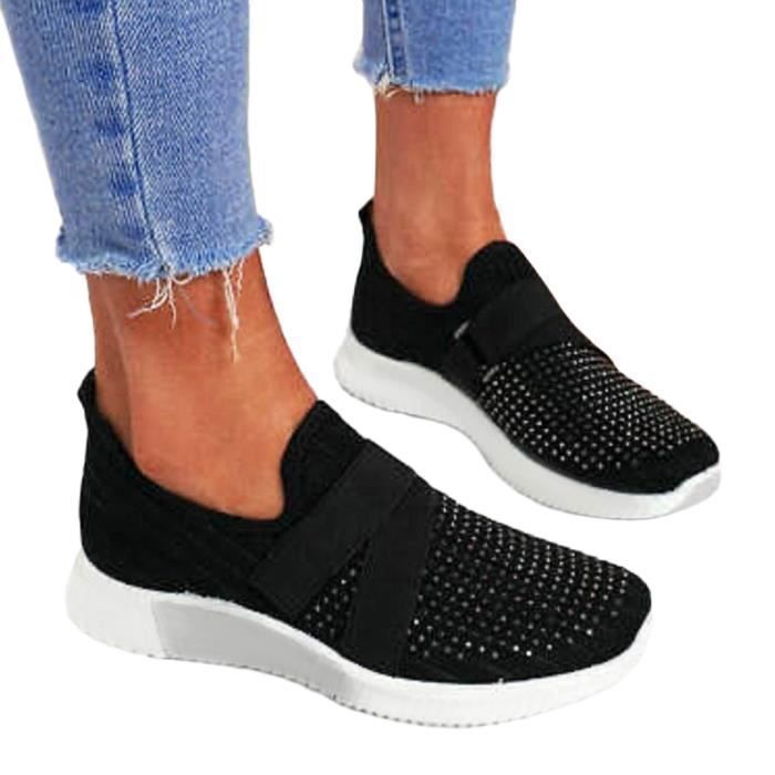 VBEDKDEB Chaussures de sport pour femme - Chaussures de course tissées rondes pour femme - Couleur unie - Légères et respirantes - Avec fond souple - Chaussures de sport décontractées - Baskets VBEDKDEB Chaussures de sport pour femme - Chaussures de course tissées rondes pour femme - Couleur unie - Légères et respirantes - Avec fond souple - Chaussures de sport décontractées - Baskets