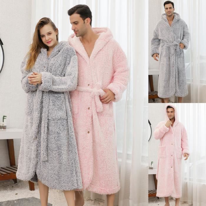 Robe de Chambre Peignoir de nuit pour couple a capuche ample et bouton epais d hiver Rose Rose Cdiscount Pret a Porter
