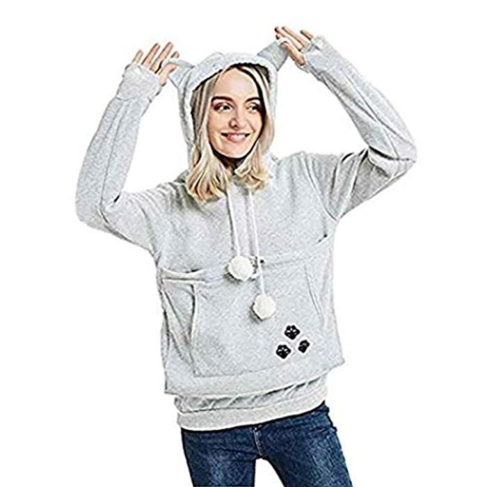 Sweat à Capuche Femme Avec Grande Poche Kangourou Pour Chat Ou Chien - Sweat-shirt Confortable à Manches Longues - 9