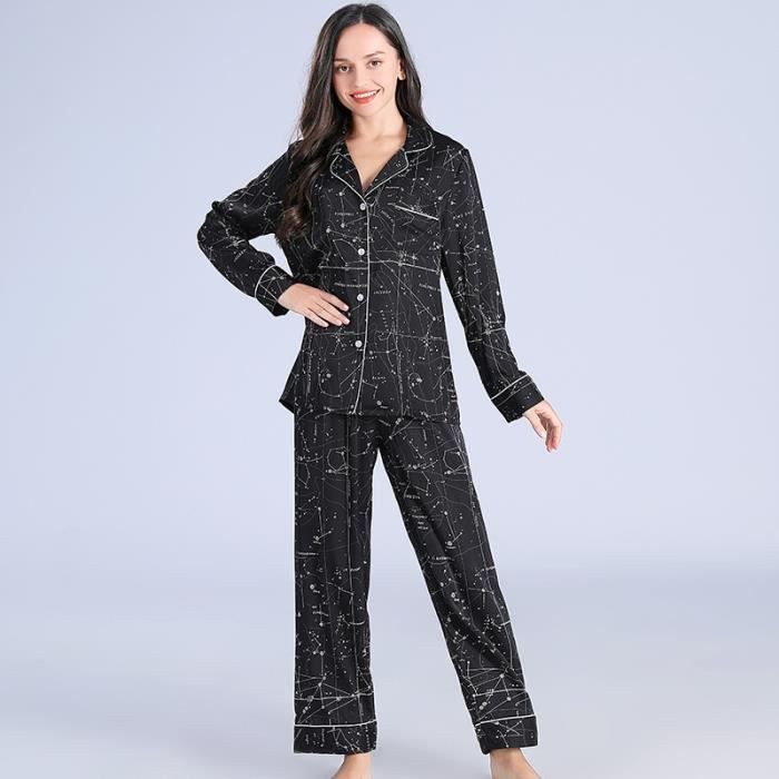 Pyjama Femme Ensemble de Vetement 2 Piece Simili Soie Veste