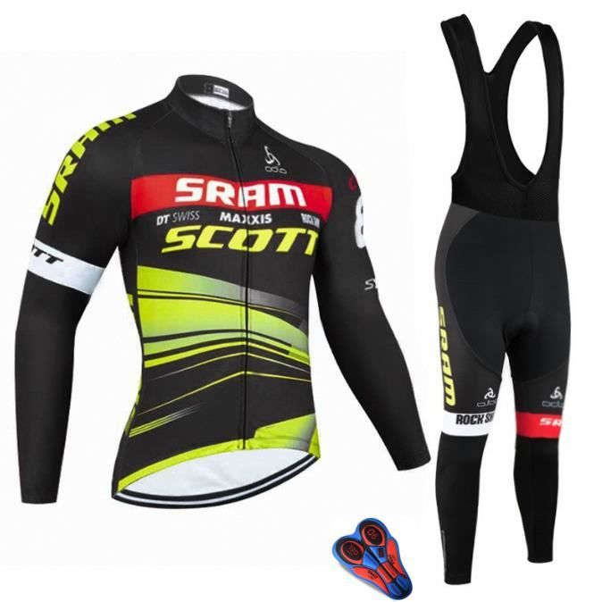 Maillot Cyclisme Homme Manches Longues + Cuissard 20D Gel - Tenue Respirante MTB