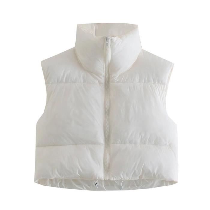Femme Doudoune Court sans Manches Epais Doudoune d hiver Matelassee Doudoune Rembourree d exterieur Zipper Blanc Blanc Cdiscount Pret a Porter