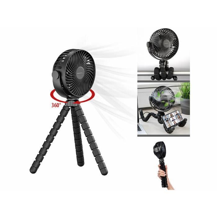 Ventilateur sans fil - PEARL - 360° - Trépied flexible - 3 niveaux de vitesse - Batterie rechargeable - Pearl