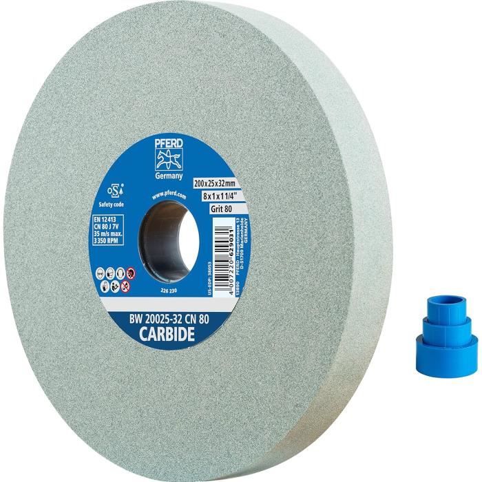 Meule Touret PFERD CARBIDE 150x20x32 Mm – Granulométrie 120, Carbure De Silicium Vert, Pour Matériaux Durs & Outils Carbure, Bagues Réduction 25/20/16 Mm