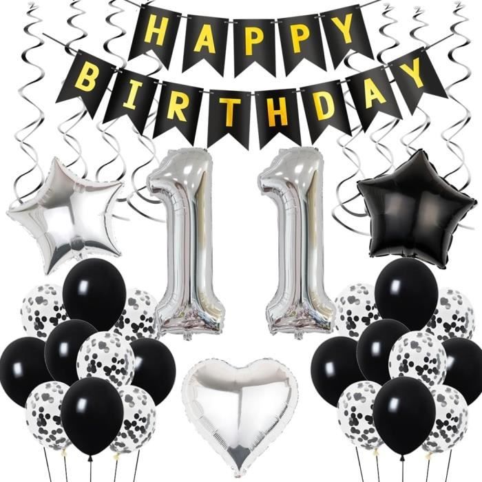 Déco Anniversaire 11 Ans Garçon - Bleu - Ballon Numéro 11, Gâteau, Happy Birthday, Guirlande - Kit Complet
