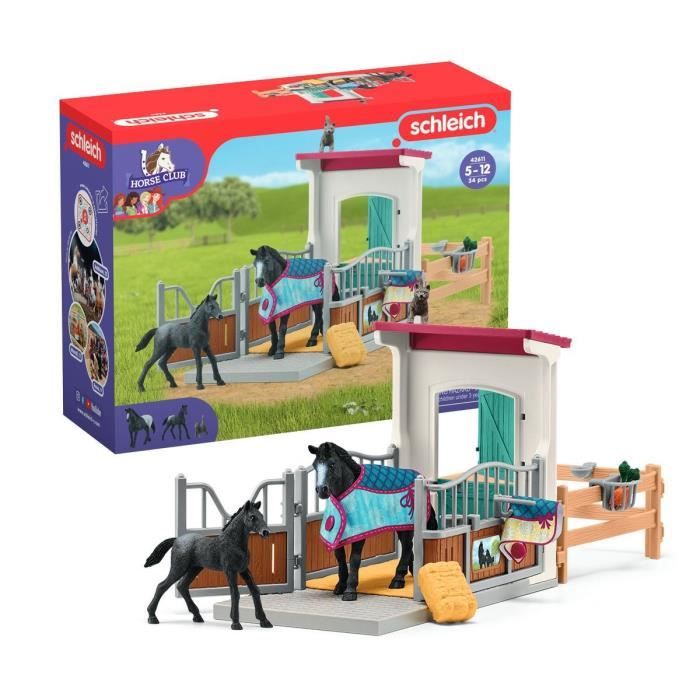Box pour cheval avec jument et poulain, coffret schleich avec 34 éléments inclus dont 2 chevaux schl