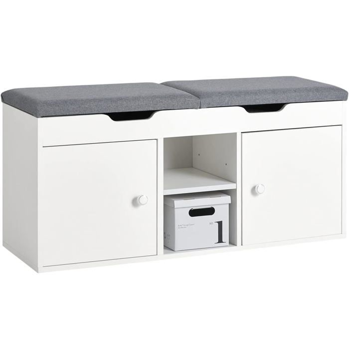 SoBuy FSR96-W Banc à Chaussures Meuble Entrée Meuble Chaussures Commode à Chaussures avec Coussin Rembourré