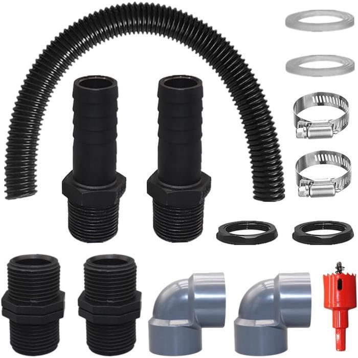 Kit Raccordement Tonneau Eau De Pluie – Inclut Tuyau 50 Cm, 2 Raccords, Ouvre-trou Et Colliers Inox