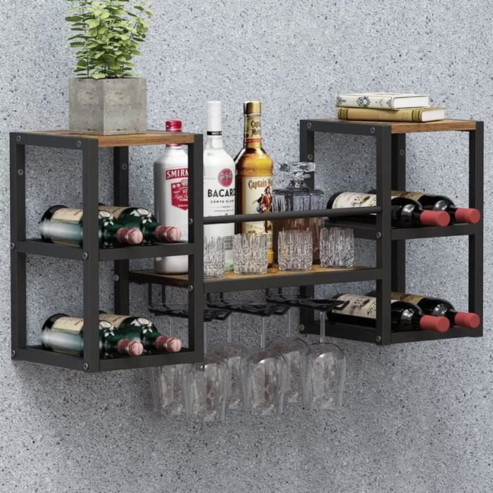 VEDECASA Étagère à vin murale industrielle avec 3 supports pour verre à ...
