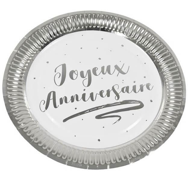 Assiette Joyeux Anniversaire Blanche Et Argentee Metallisee 18cm X6 R Jet002 Matiere Carton Achat Vente Assiette Jetable Prolongation Soldes Cdiscount