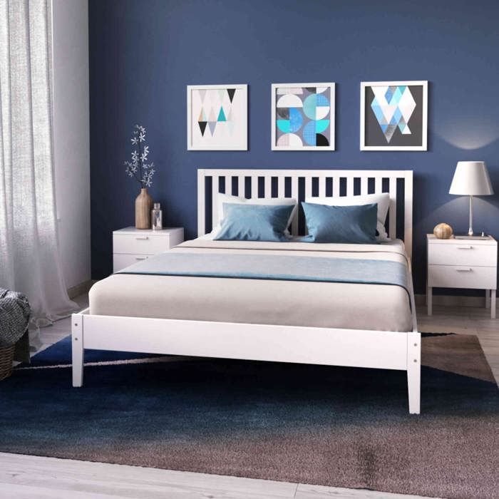Lit avec tête de lit en bois blanc 140x190 - LT14008 - Blanc - Terre de Nuit