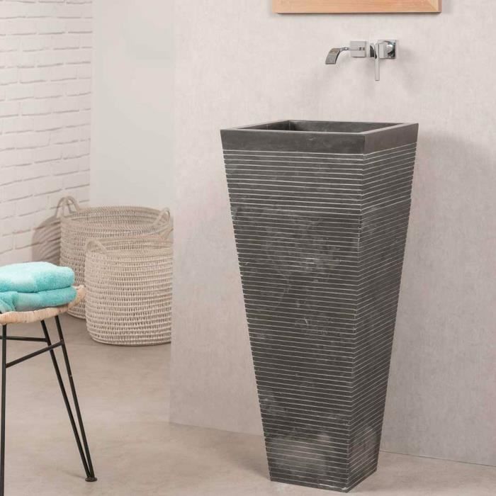 Vasque salle de bain sur pied en pierre carré Guizeh noir - WANDA COLLECTION - A poser - 40x40xH.90 cm