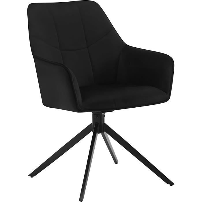 WOLTU Chaise de Salle à Manger Pivotantes Fauteuils Rembourrés avec Dossier en Velours Pieds en Métal Noir W0ATT0177-1