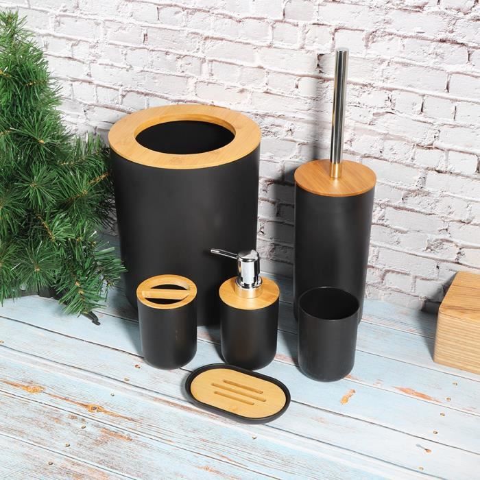 Set Salle De Bain 6 Accessoires - Design Moderne Soft Touch - 4 Couleurs Au Choix Dont Noir
