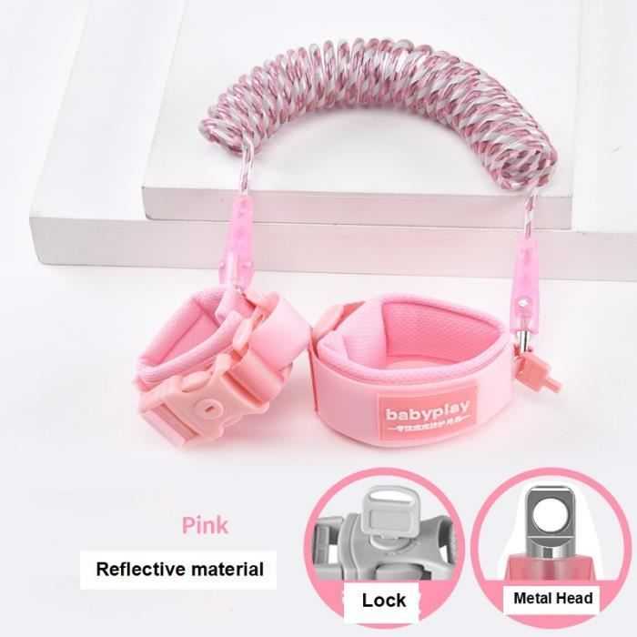 Laisse Anti-Perte Pour Enfant 2.5m - Bracelet Élastique Sécurisé - Rose - Pour Parc, Courses Ou Voyages
