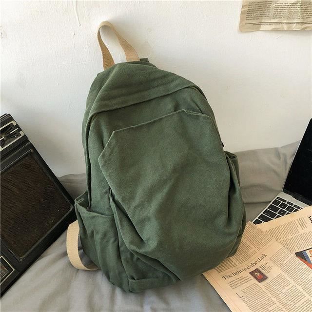 SAC A DOS,dark green--Sac ?� dos en toile de couleur unie pour femmes, sac'?�cole ?� fermeture 