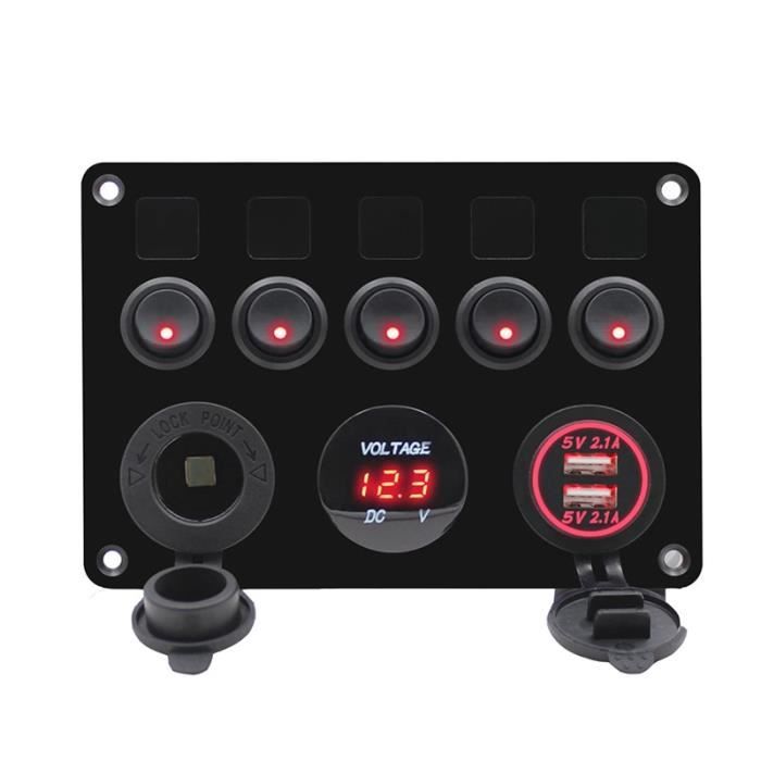 Panneau Multifonction 12V – Voltmètre Numérique + Double Port USB – Prise Allume-cigare