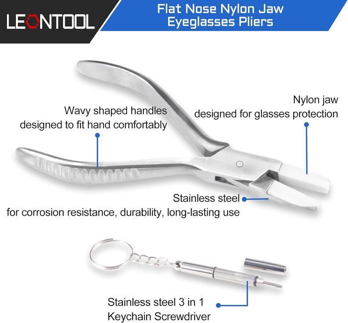 LEONTOOL Pince à Monture Ronde Et Plate En Nylon Pour Lunettes 15,2 Cm - Outil Réparation Lunettes Avec Tournevis De Précision