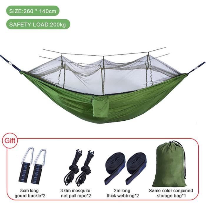 Hamac de camping suspendu en polyester avec filet de moustique - Bleu