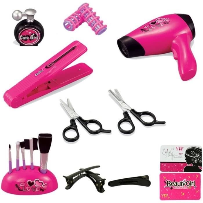 Kit Coiffure Enfant – 15 Accessoires – Sèche-cheveux, Lisseur, Miroir – Cadeau Fille 3-7 Ans