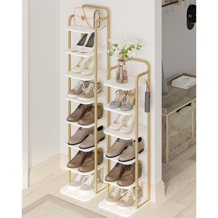 COSTWAY Étagère à Chaussures en Bois à 7 Niveaux, Meuble à Chaussures à
