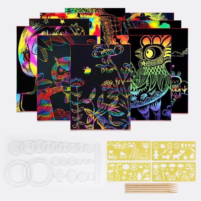 50 feuilles de papier à gratter couleur arc-en-ciel magique Kit d'artisanat  créatif pochoirs Graffiti Spirographe dessin jouets - Cdiscount Jeux -  Jouets