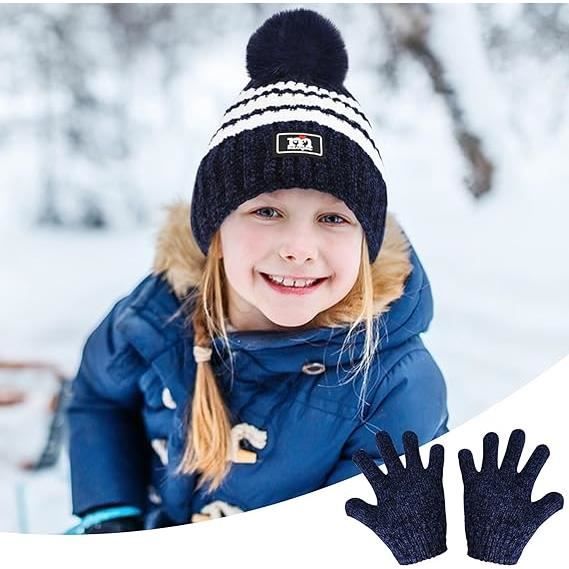 Ensemble Bonnet Écharpe Gant Garçon et Fille Cache-Cou Doublure Polaire  Gants Set de 3 Pièces Bonnet,Enfant 2-10 Ans（Bleu Marine） Bleu Marine -  Cdiscount Prêt-à-Porter