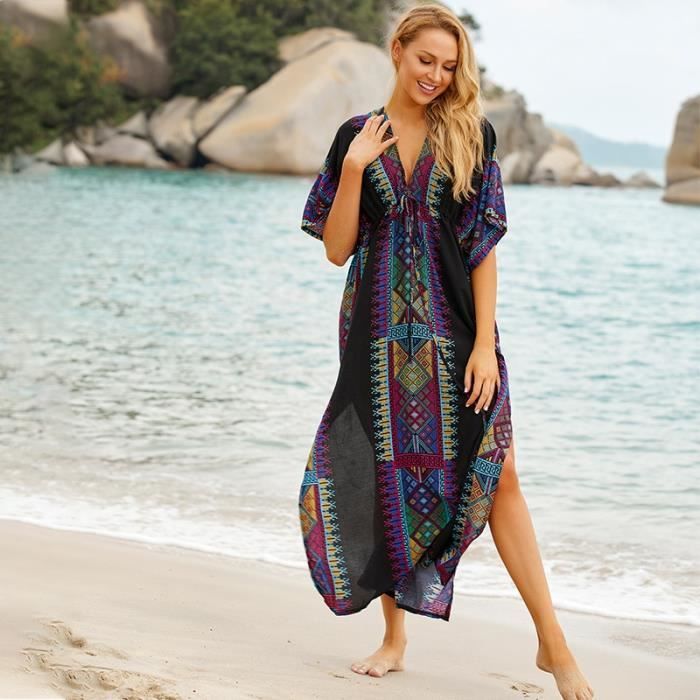 Robe Grande taille caftan plage tunique femmes ete maillots de bain maillot de bain couvrir dames boheme plage Robe Robe Type 990 Blanc Cdiscount Pret a Porter