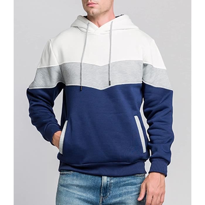 Sweat a Capuche Homme Hoodie Manche Longue Pull a Cordon Color Block Sweatshirt Casual Pullover avec Poches
