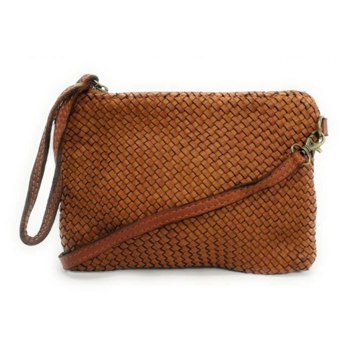 Sac a main en cuir tresse italien Alma Cognac Cdiscount Bagagerie Maroquinerie