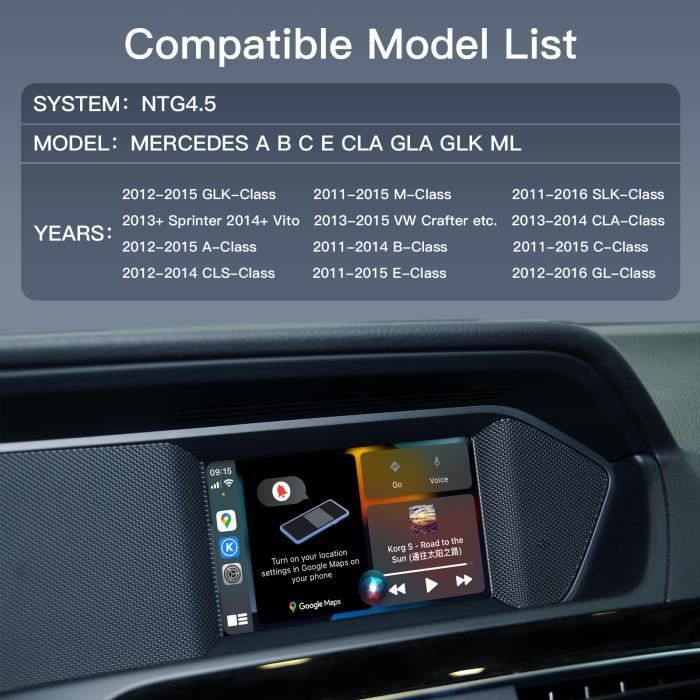 Carplay sans fil Android Auto Apple pour Mercedes Benz A, B, C, E, G, GLA,  CLA, GLK, Classe ML, Becker W177 Navigation automatique - Cdiscount Auto