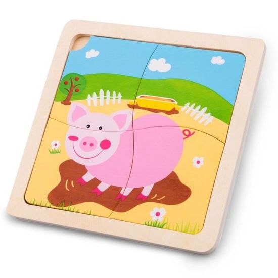 Puzzle Bois Bebe Puzzle Bebe 1 An 18 Mois 4 Pieces Cochon Achat Vente Puzzle Cdiscount