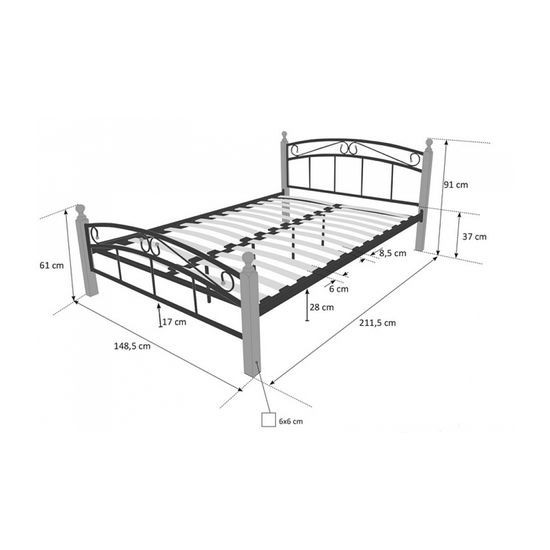 Lit Double 160x200 Cm Métal Et Bois - Cadre Stable, Sommier à Lattes Inclus