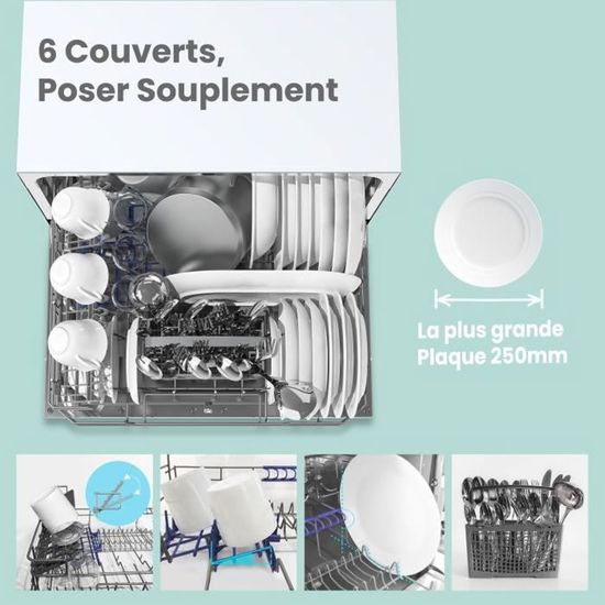 Lave-vaisselle Comfee Lave-vaisselle pose libre TD602E-W L55cm 47db avec 6  couverts, 6 programmes, Commande tactile Affichage LED Blanc
