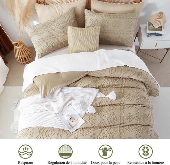 Bohème Housse De Couette 200X200 Cm Kaki Tan Tuftée Broderie Parure De