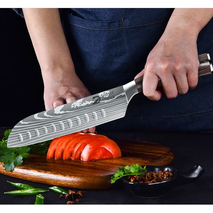 Set De 8 Couteaux De Cuisine Gustrug - Acier Inoxydable Ultra Tranchant - Poignée Bois Pakka
