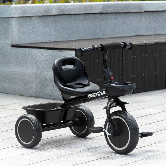 Tricycle evolutif pour enfant avec siege reglable et ceinture de securite AIYAPLAY Noir Cdiscount Jeux Jouets