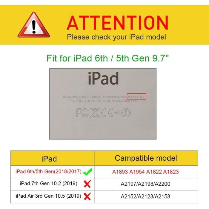 4UBonLife Coque pour iPad 6ème/5ème génération 9,7 Pouces,Compatible avec  iPad Air 1/Air 2, Étui de Protection Léger Coque Arrière en PC Rigide  Translucide Givré pour iPad 9,7 Noir : : Informatique