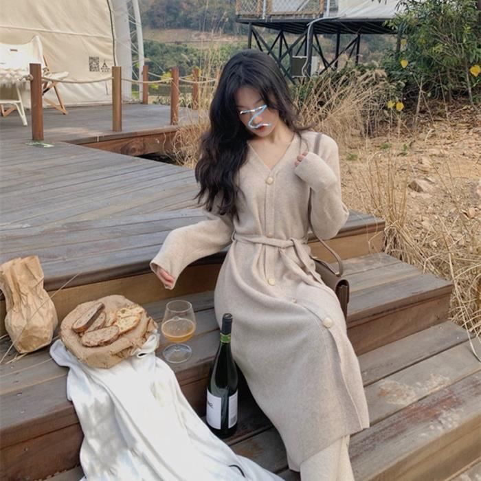 Robe pull femme automne et hiver pull long couche de base robe tricotee femme cardigan long femme en maille Gris Cdiscount Pret a Porter