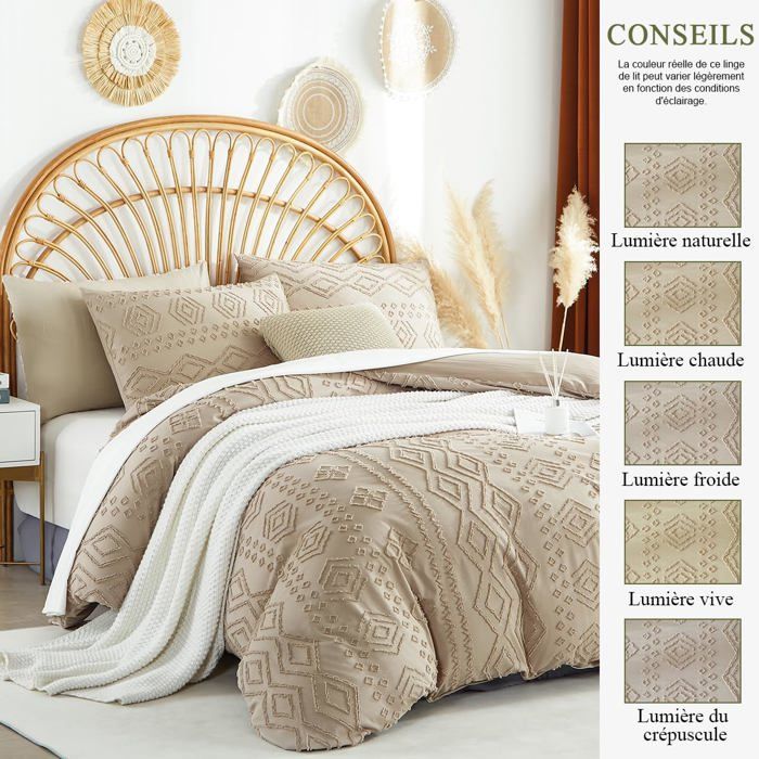 Bohème Housse De Couette 200X200 Cm Kaki Tan Tuftée Broderie Parure De