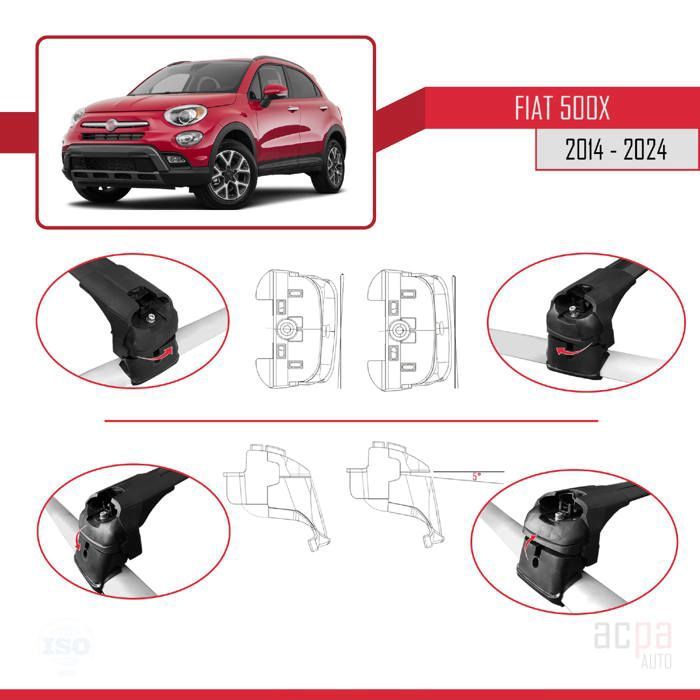 MDAK Compatible avec Fiat 500 X 2014-2024 HOOK Model Barres de Toit Railing Porte-Bagages de Voiture Gris Aluminium 2 Barres