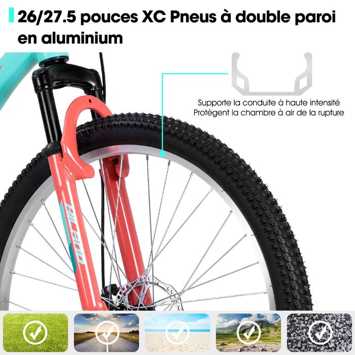 Fourche Suspension VTT 26/27.5/29'' Alliage Aluminium 105mm QR 9mm – Verrouillage Manuel Léger