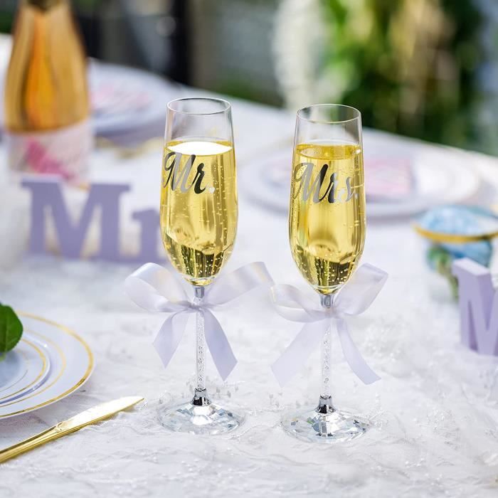 Verres Flûte Champagne Cristal - Lot De 2 Coupe Champagne Argent  Personnalisés Avec Coffret Cadeau Mr&Mrs Verre A Vin Coffret[q126] -  Cdiscount Maison
