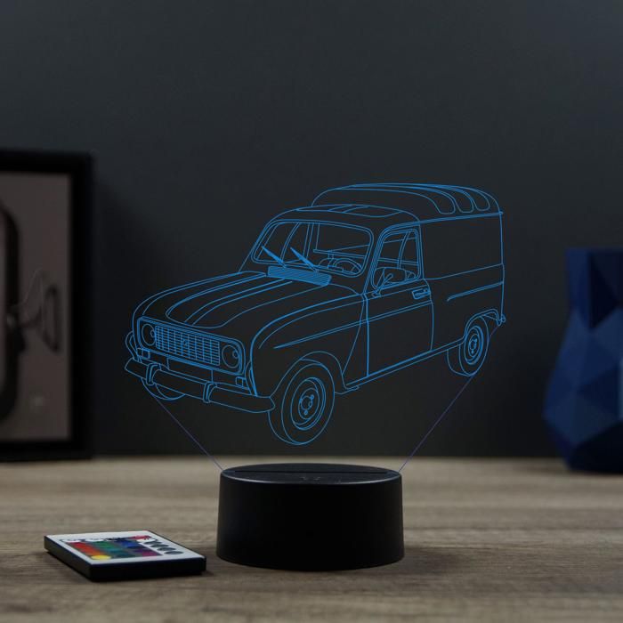Lampe 3D Illusion D'Optique - Renault 4L F4 - Lampe à Poser Originale JNB-Maker