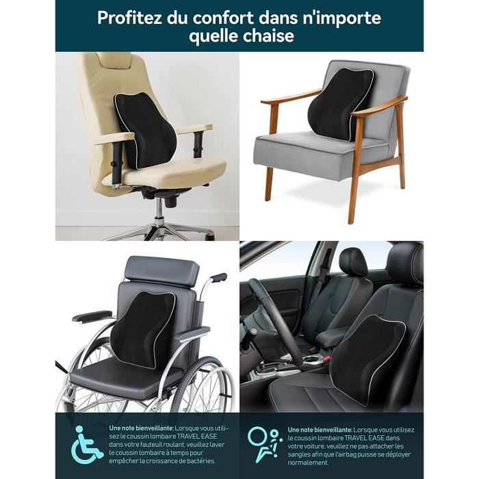 Coussin Chaise Bureau - Coussin Orthopdique Et Ergonomique En Mousse Mmoire  De Forme - Large, Noir