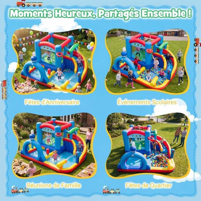 Château Gonflable Océan 6 En 1 Avec Toboggan Aquatique Et 2 Piscines Charge 90kg
