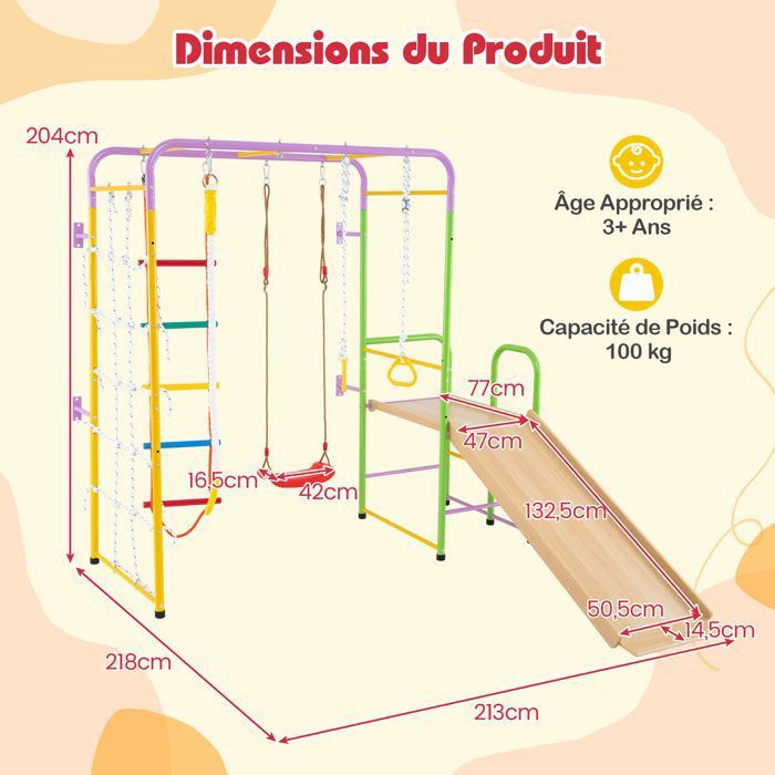 Portique Balançoire DREAMADE 2 Sièges – Charge 300 Kg, Acier, Intérieur/extérieur, Soucoupe Réglable