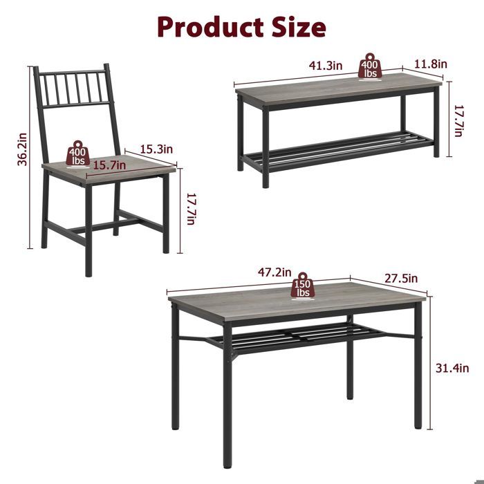 GarveeHome Ensemble de table de salle à manger pour 4 personnes, table de cuisine avec 2 bancs rembourrés, ensemble de cuisine en bois, pour petit espace, appartement, maison, dîner, marbre blanc