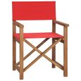 vidaXL Chaise de metteur en scène Bois de teck solide Rouge 47414-0