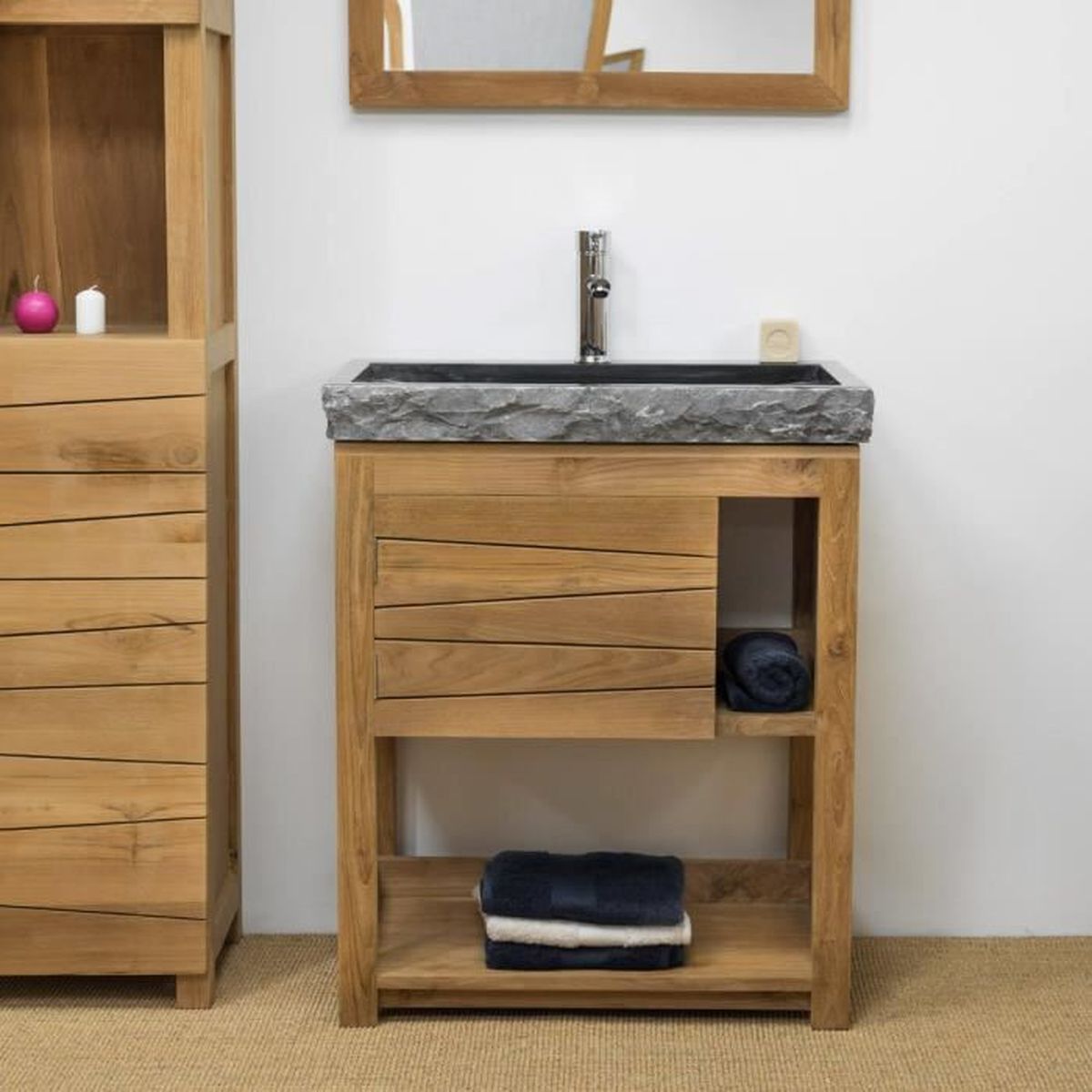 Meuble En Teck Massif Cosy 67cm Vasque Noir Achat Vente